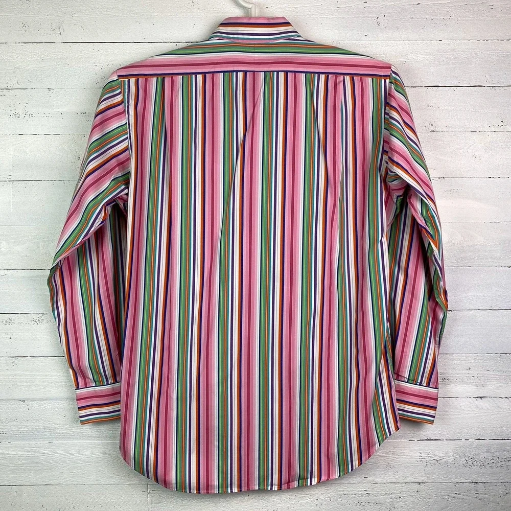 Polo Ralph Lauren Mens Shirt Medium L/S‎ Stripe CURHAM Classic Fit Button Front